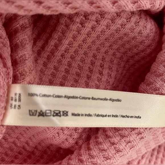 NWT Free People Tasha One Top Pink Waffle Knit Laceup Long Puff Sleeves SZ:M-L - Picture 10 of 13
